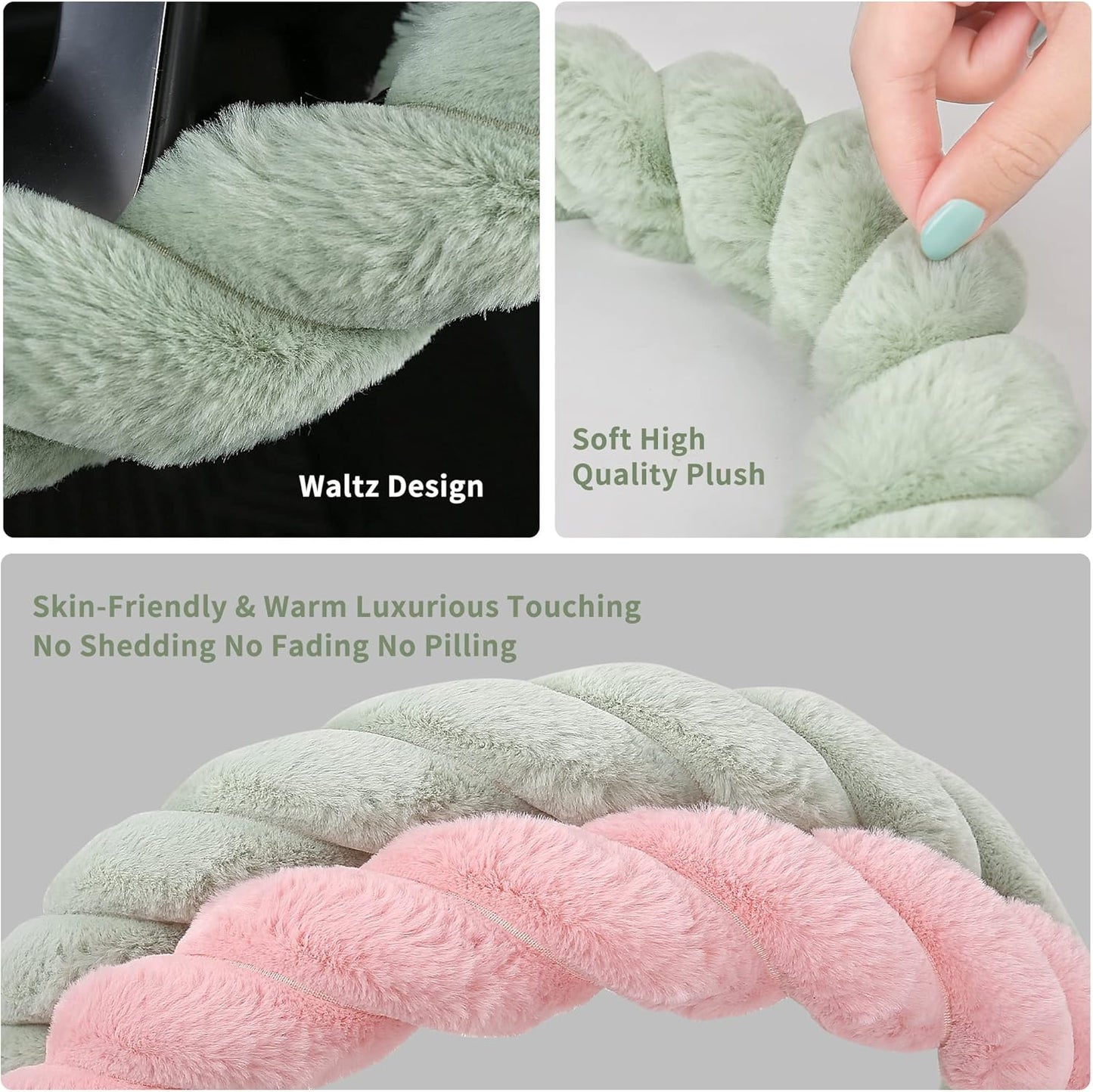 Luxury Fluffy Winter Car Steering Wheel Cover for Women Soft Warm Plush Cute Auto Accessories for Vehicle, Sedan, Universal, Fuzzy, Anti Slip, Green, Standard Size, 14.75-15.15"