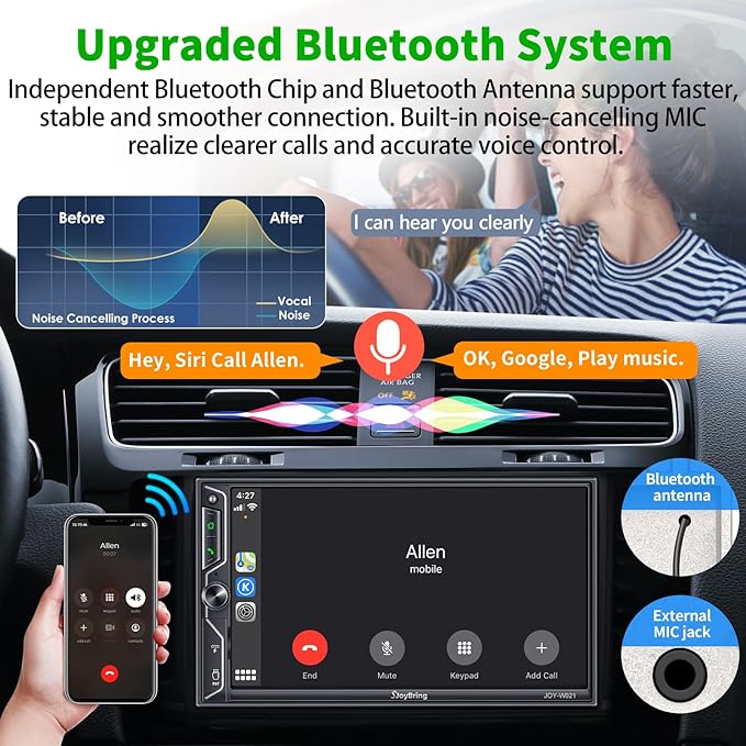 [QLED Screen Upgrade] 7" Double Din Car Stereo with Dash Cam, Wireless Apple CarPlay and Android Auto, Bluetooth 5.3, 240W 4.2-Channel Audio Output, MirrorLink, Backup Camera, AM/FM Car Radio