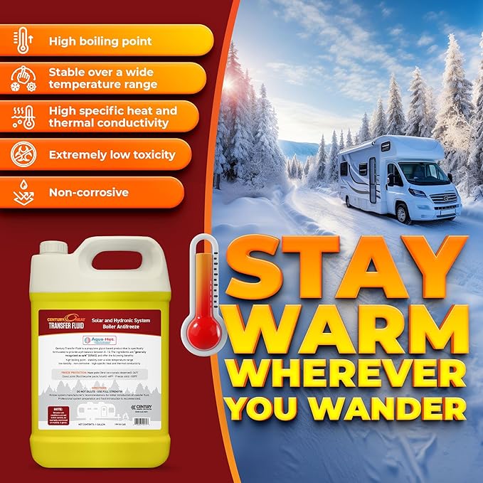 Century Heat Transfer Fluid, Non-Corrosive, Non-Toxic Propylene Glycol RV Antifreeze for Heating Systems | Ready to Use | Recomended by Aqua-Hot, Oasis & Timberline. - Yellow (1 Gallon)