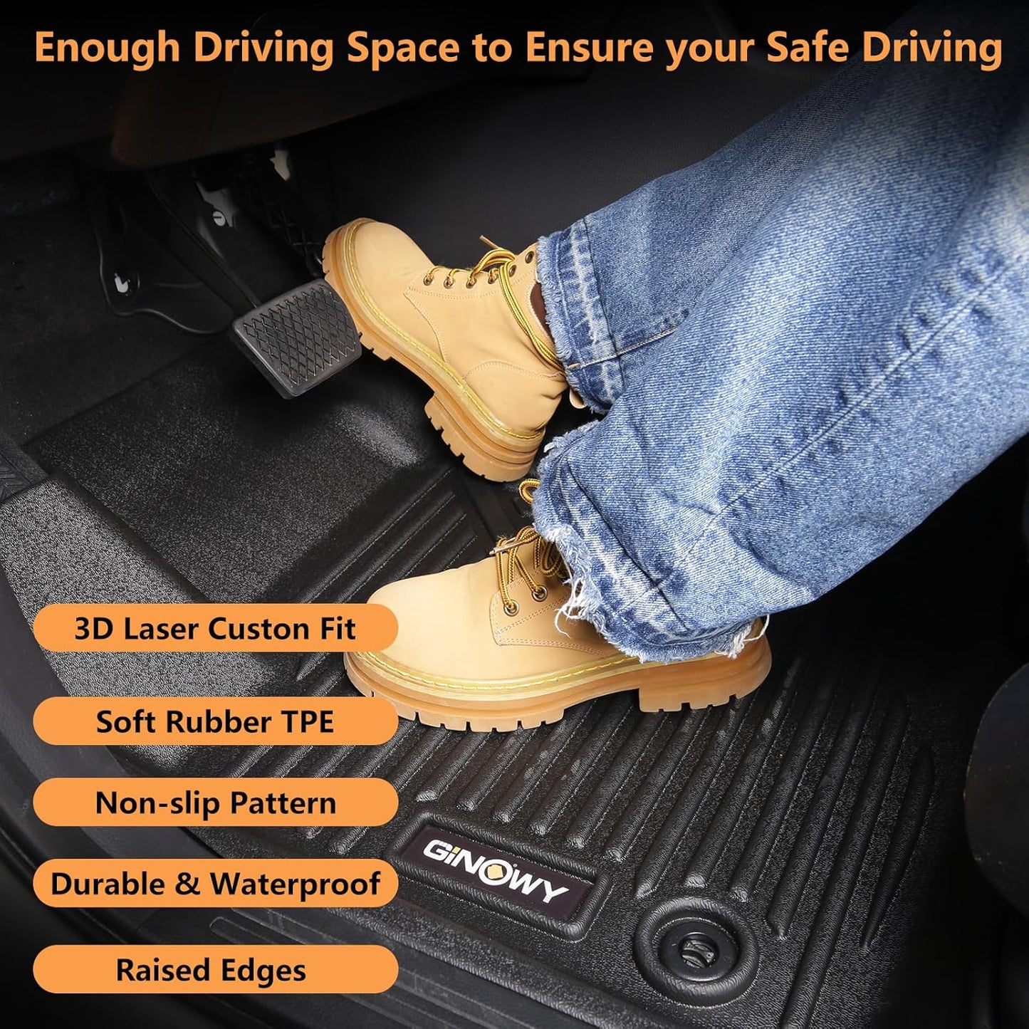 GINOWY-Floor Mats for Chevy Colorado 2023 2024 2025 Crew Cab &GMC Canyon, TPE All Weather Protection Floor Liners for Colorado 2024, Non-Slip Durable Waterproof Custom Fit Accessories, Black