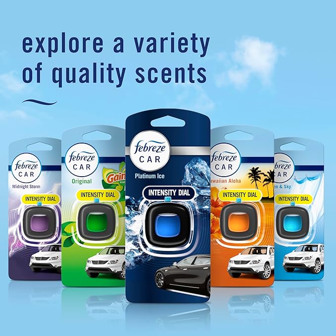 Febreze Car Air Freshener Vent Clip Platinum Ice Scent, .07 oz. Car Vent Clip, Pack of 4