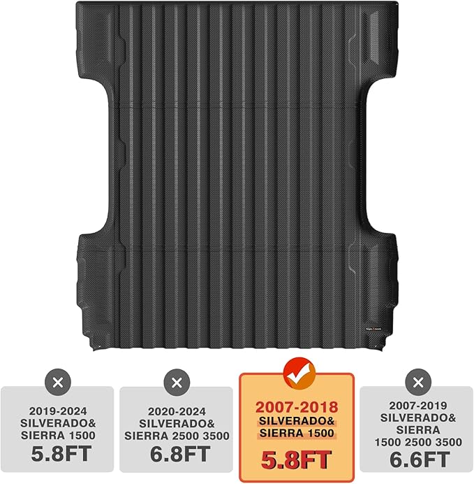 TripleAliners Truck Bed Mat Compatible with 2007-2018 Chevy Silverado/GMC Sierra 1500 Accessories 5.8FT Vehicle Bed Perfectly Flush All Weather Protection TPE HeavyDuty Pickup Car Cargo Mat