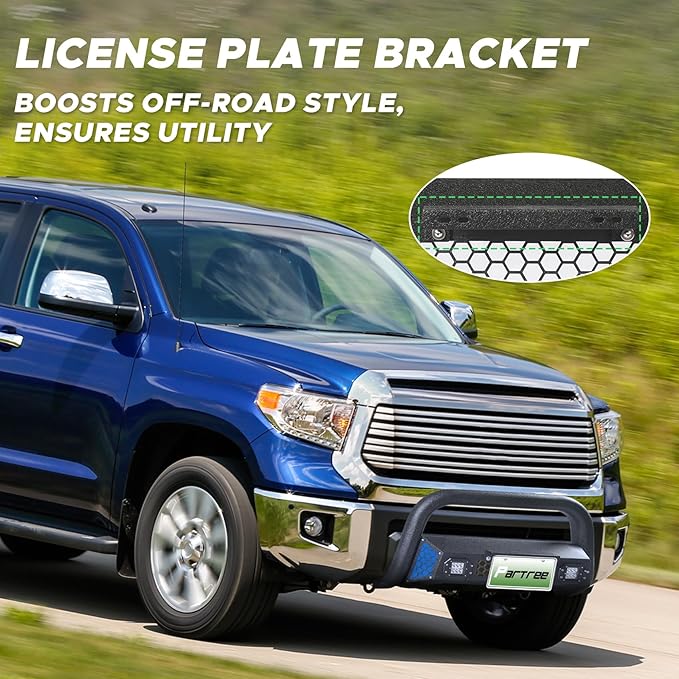 Bull Bar Fit for Toyota Tundra 2007-2021 & Toyota Sequoia 2008-2022 with LED Light & w/License Plate Bracket DIY Paintable Truck Front Bumper Brush Push Bar Front Grille Guard Protector
