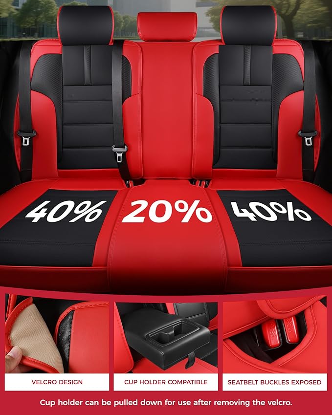 FREESOO Red Black Car Seat Covers Full Set - Faux Nappa Leather Seat Covers for Cars, with Front Seatbelt Pads, Breathable Interior Protectors Universal Fit for Most 5 Seats Vehicles Sedans SUV Trucks