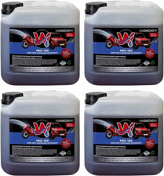 Wash Chems Pro 100 Touchless Car Wash Detergent Soap Concentrate (1 Gal, 128 oz) No Brushing (Heavy-Duty) Commercial Grade Professional Auto Foam Cleaner Great for Trucks & Tractors (4, 1 gallon)