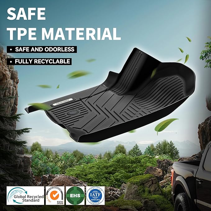 OEDRO Floor Mats Fit for 2019-2026 Chevy Silverado/GMC Sierra Denali 1500 & 2020-2025 Silverado/Sierra 2500HD/3500HD Crew Cab Without Rear Underseat Storage Box, TPE All-Weather Car Mats, Black