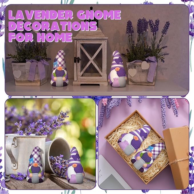 Seenelling 2 Pack Lavender Dream Gnomes Ready to Paint Your Own Statues 4'' DIY Unpainted Ceramics Figurines Kit Paintable Ceramics Art and Crafts Purple Fragrance Wonderland Journey Decor