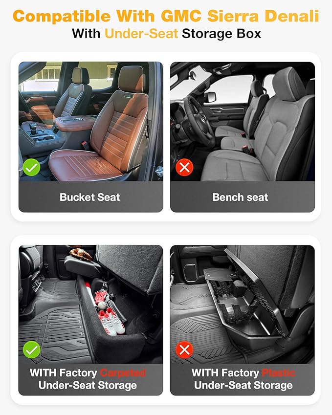 3W Floor Mats Fit for 2019-2025 2026 Chevy Silverado/GMC Sierra Denali 1500 & 2020-2025 2026 GMC Sierra 2500/3500 HD Crew Cab TPE All Weather Floor Liner, Fit For 2nd Row with Factory Carpeted Storage