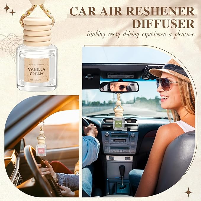 AROIC Car Air Freshener, 18 Pack Long Lasting Hanging Car Air Freshener Diffuser Set for Women & Men, 6 Premium Scents Essential Oil Vehicle Aroma Fragrance Gift (8ml Each)