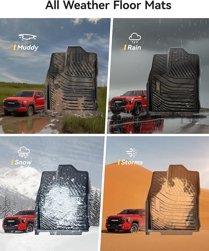 3W Floor Mats Fit 2022-2026 Toyota Tundra (Only for CrewMax Cab), TPE All Weather Custom Fit Floor Liner for Tundra SR/SR5/TRD PRO/Limited/Platinum/Castone Accessories Car Mats Easy Clean