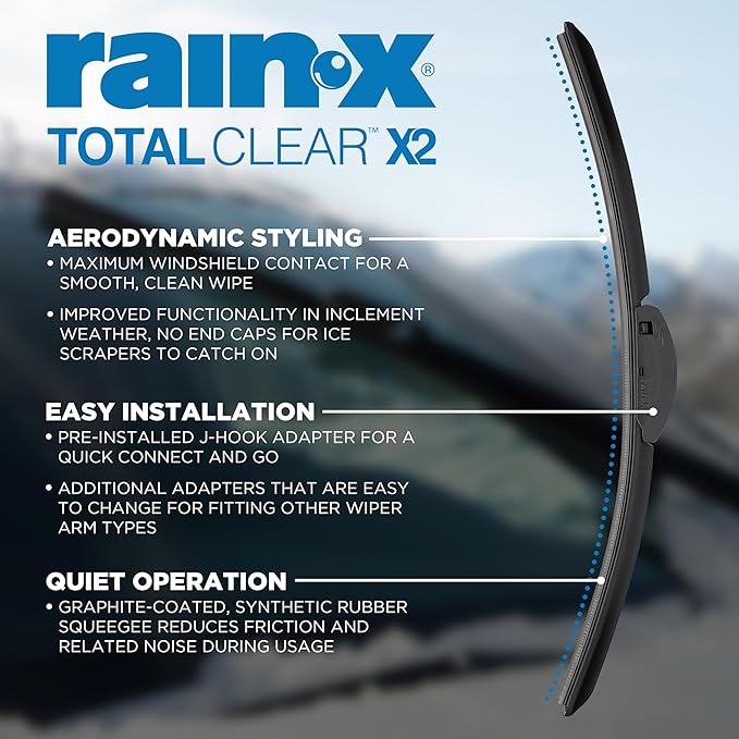 Rain-X 810334 Total Clear Beam Wiper Blades 24" & 18" Windshield Wipers for All-Weather Performance, Rubber Squeegee for Smooth Clean Wipe & Quiet Operation - 2 Pack Value