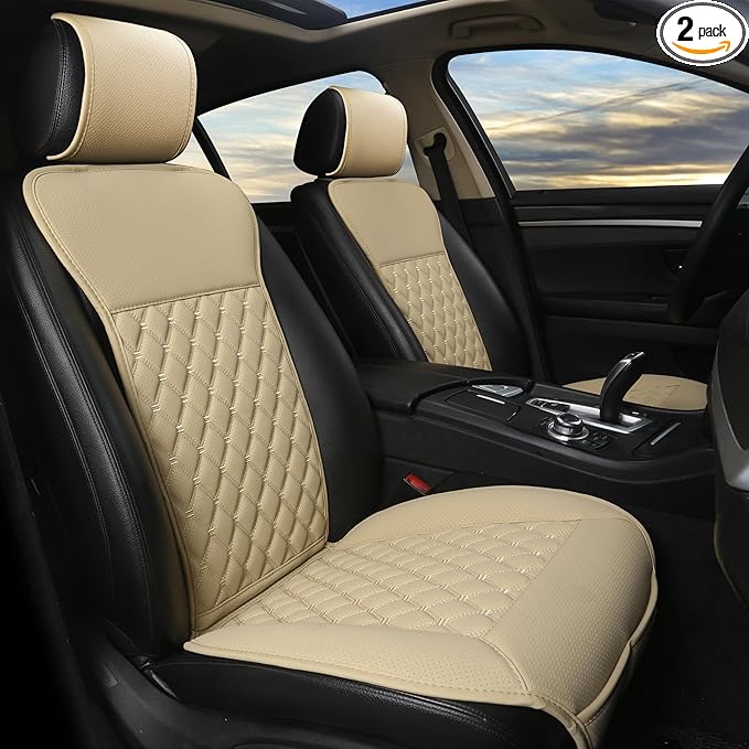 Black Panther 1 Pair Luxury Car Seat Covers Protectors, Universal Anti-Slip Driver Seat Cover with Partial Backrest Coverage (Middle Part Only), Diamond Pattern, Compatible with 95% Cars (Beige)