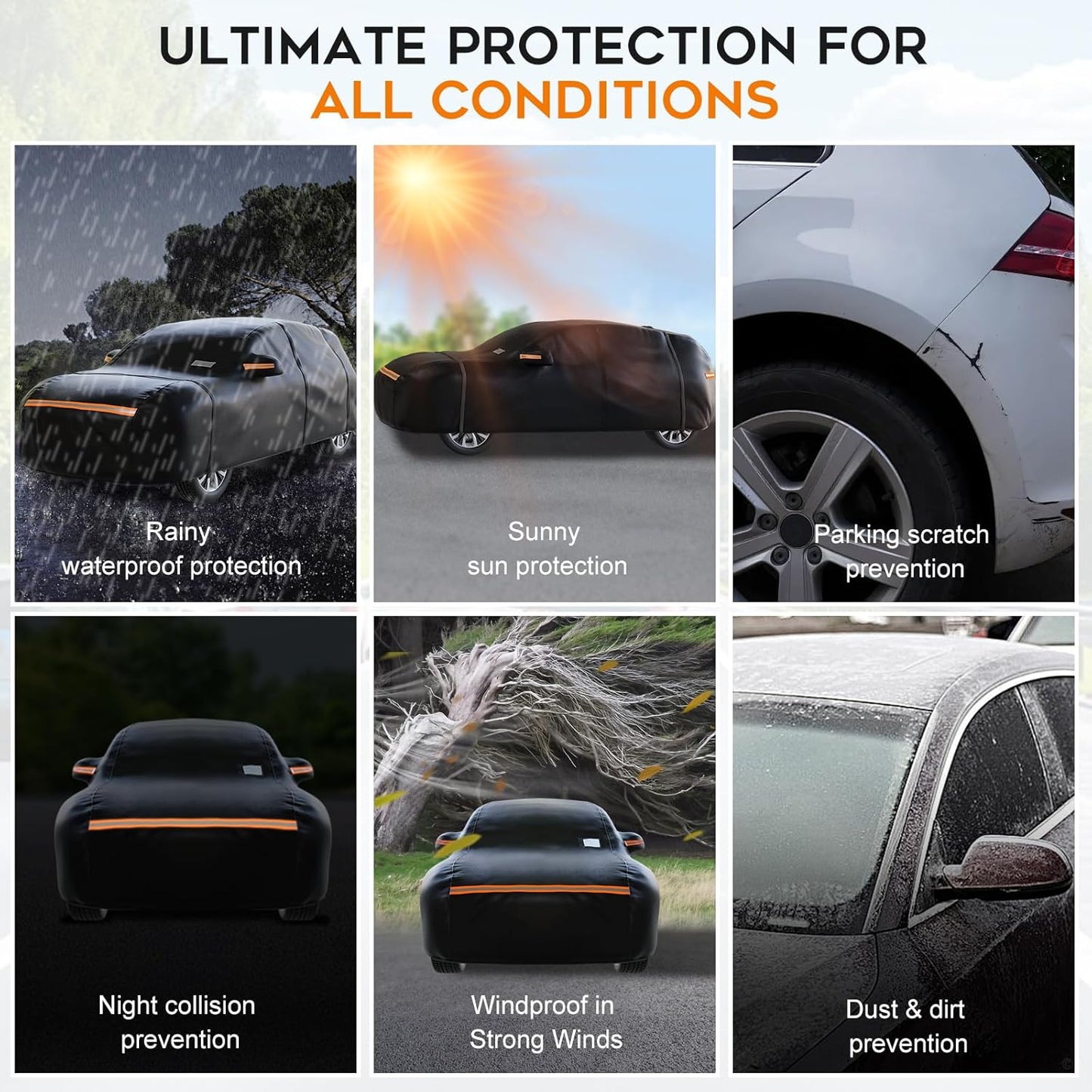 SUV Car Cover Waterproof All Weather for Automobiles，Outdoor Heavy Duty Full Exterior Covers with Zipper Door, Rain Sun Snow Dust UV Protection, Windproof Straps & Reflective Strips(Up to 201")