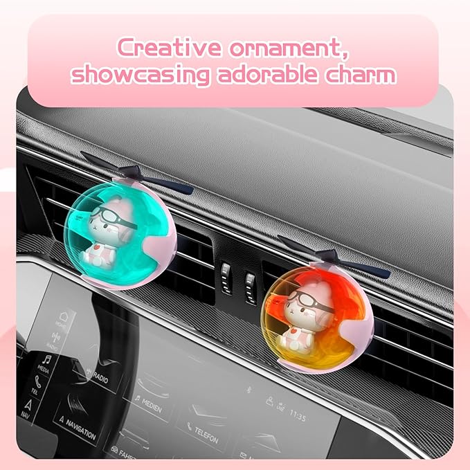 Pink Rabbit Design Car Air Freshener with LED Lights & 4 Scented Pads – Light Fragrance, Decorative Auto Accessories