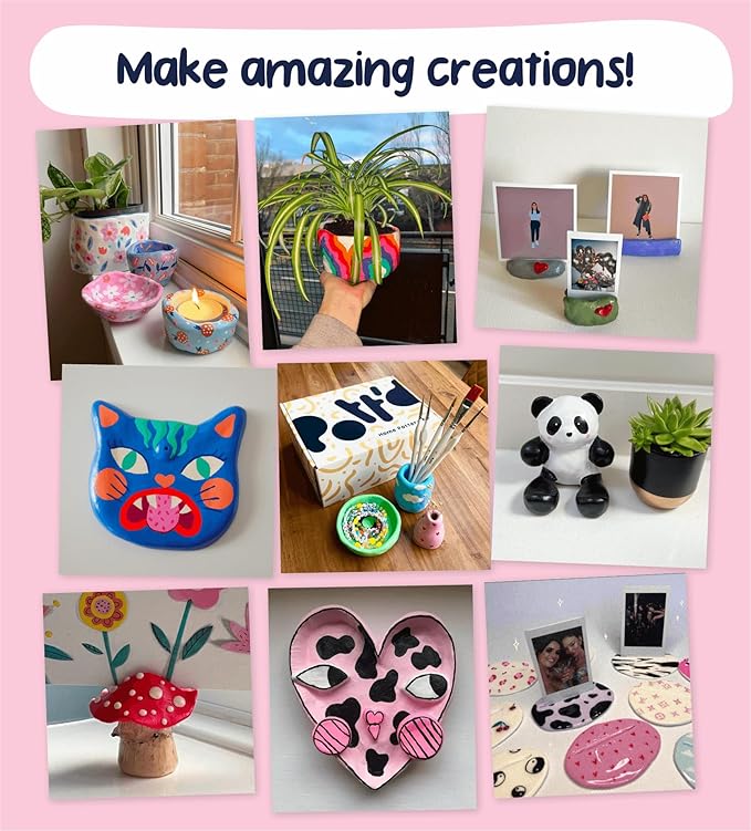 Pott'd Air Dry Clay for Adults - Beginner's Home Pottery Kit. Includes: Air-Dry Clay, Tools, Paints, Brushes, Sealant, How-to-Guides