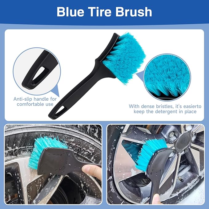 5 Pack Car Wheel and Tire Cleaner Brushes Kit Auto Motorcycle Rim Ultra Soft Microfiber Bendable No Spatter Woolies Bristle Cleaning Set (Red & Green)