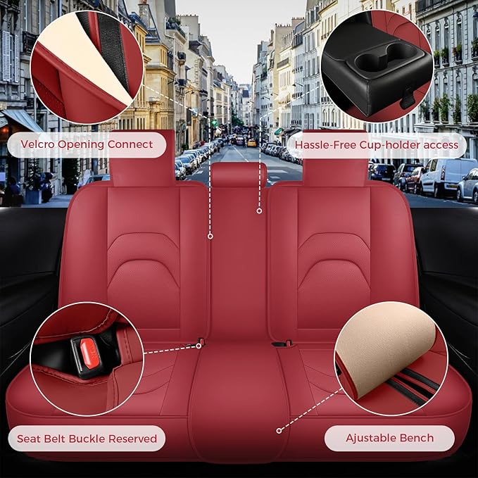 FREESOO Car Seat Covers Full Set,Waterproof Automotive Seat Covers, Leather Cars Interior Covers, Seats Protection Universal fit Babies & Adult (Wine Red)