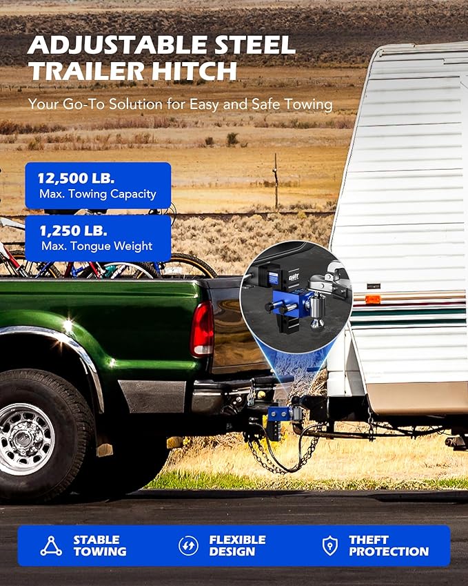 Orion Motor Tech Adjustable Trailer Hitch, Heavy Duty Drop Hitch 2 inch Receiver, 6" Drop & Rise Hitch with 2" & 2-5/16" Balls, 360° Dual-Ball Mount with 12500 lb. Towing Capacity for Class III & IV