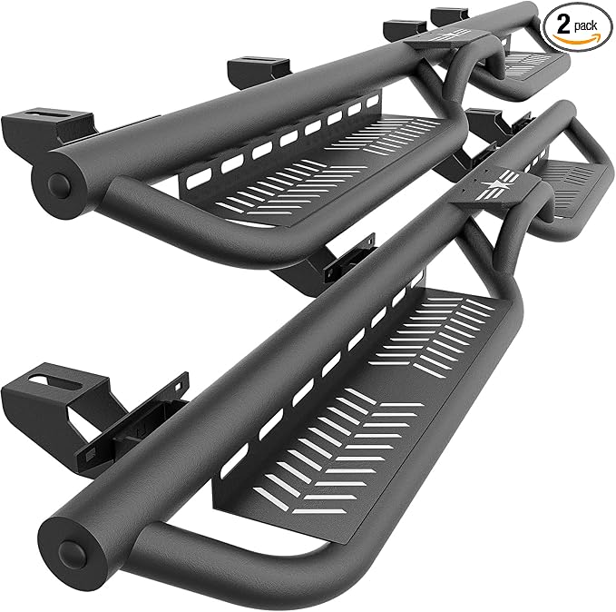 Running Boards Compatible with 2020-2026 Jeep Gladiator JT 4 Doors, Two Stairs Design Side Steps Heavy-Duty Steel Nerf Bars Bolt-on Step Plates RockSliders Rail. Black