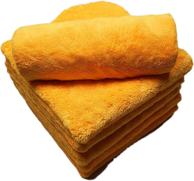 Plush Edgeless Microfiber Towel for Car, Soft Drying Wash Detailing Buffing Polishing Towel, 530 GSM 6Pack 16 x 16inches (Orange, 6Pack)
