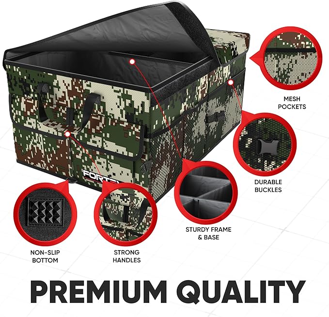 FORTEM Trunk Organizer For SUV Car Trunk Organizer, Foldable Storage, Car Accessories for Women Men, Collapsible Multi Compartment, 600D Oxford, Non Slip Bottom, Securing Straps, Soft Cover (65L)