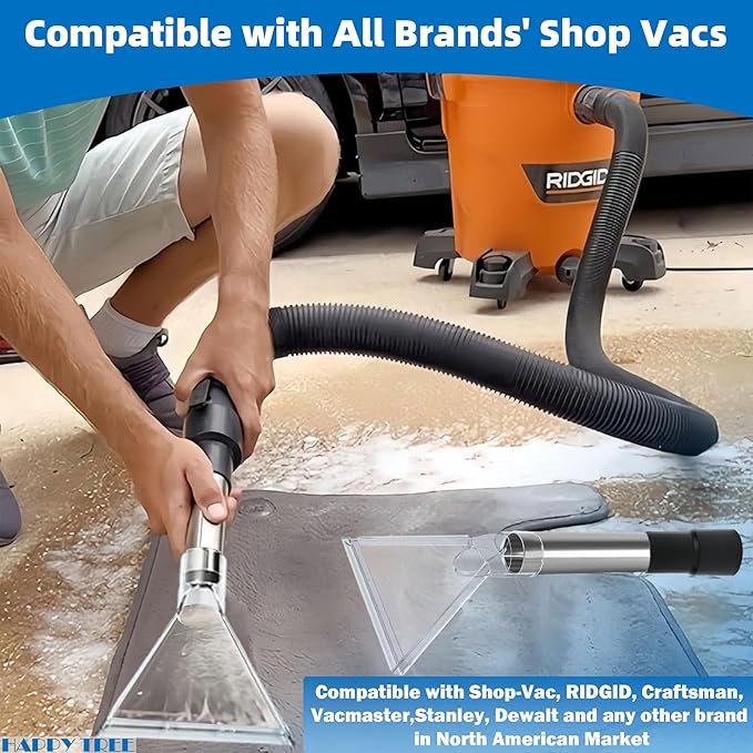Happy Tree Universal Fit All Shop Vacs with 2-1/2" and 1-7/8" and 1-1/4" Adapters, Large 7-1/2" Extraction Accessory for Upholstery & Carpet Cleaning and Auto Detailing, Shop Vac Extractor Attachment