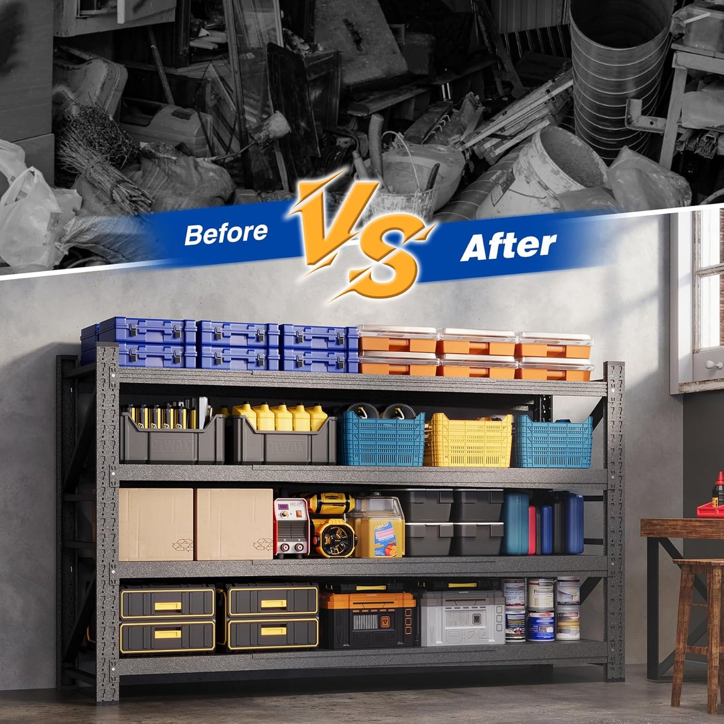 68" W Storage Shelves 8000lbs Garage Metal Shelving Heavy Duty Garage Shelves Adjustable Storage Shelves for Industrial, Factory, (68" W X 24" D X 63.5" H)