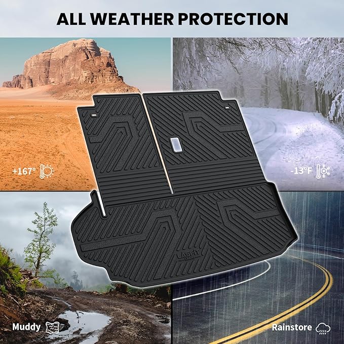 LASFIT Cargo Mat for Toyota Highlander 2025-2020 7&8 Seats(Not Fit with Subwoofer), All Weather TPE Custom Fit Cargo Liner for Highlander Accessories Rear Trunk Mat with Backrest Mat
