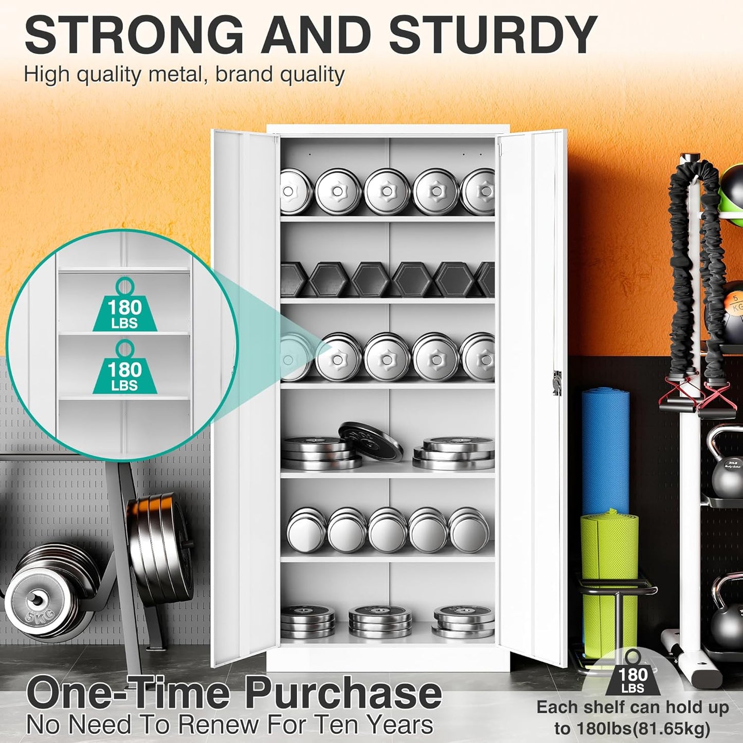 Wide & Deep Metal Storage Storage Cabinet with 5 Adjustable Shelves,White Metal Cabinet with Lock,Steel Pantry Cabinets,72" Lockable Cabinets for Home,Office,Garage,Kitchen,Shop