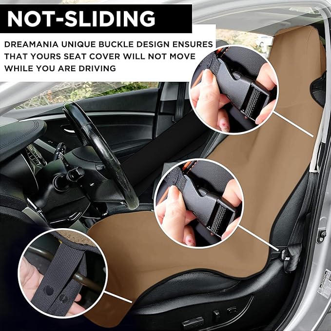Waterproof Seat Cover Towel, Premium Sweat Carseat Protector, Perfect for Universal Anti-Slip Car Truck SUV Seat, Great for Surfing Yoga Gym Workout, Tan