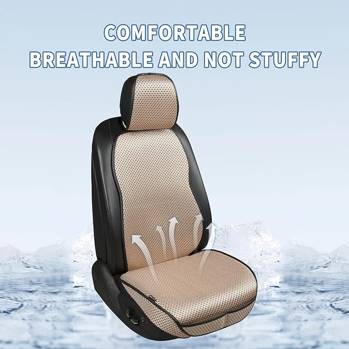 Auto Newer Car Seat Cover,Breathable Front Car Seat Cushion,Comfortable Car Seat Protector,Anti-Slip and Full Wrap Driver Car Seat Protector with Storage Pocket,Universal All Seasons(Beige,1PCS)