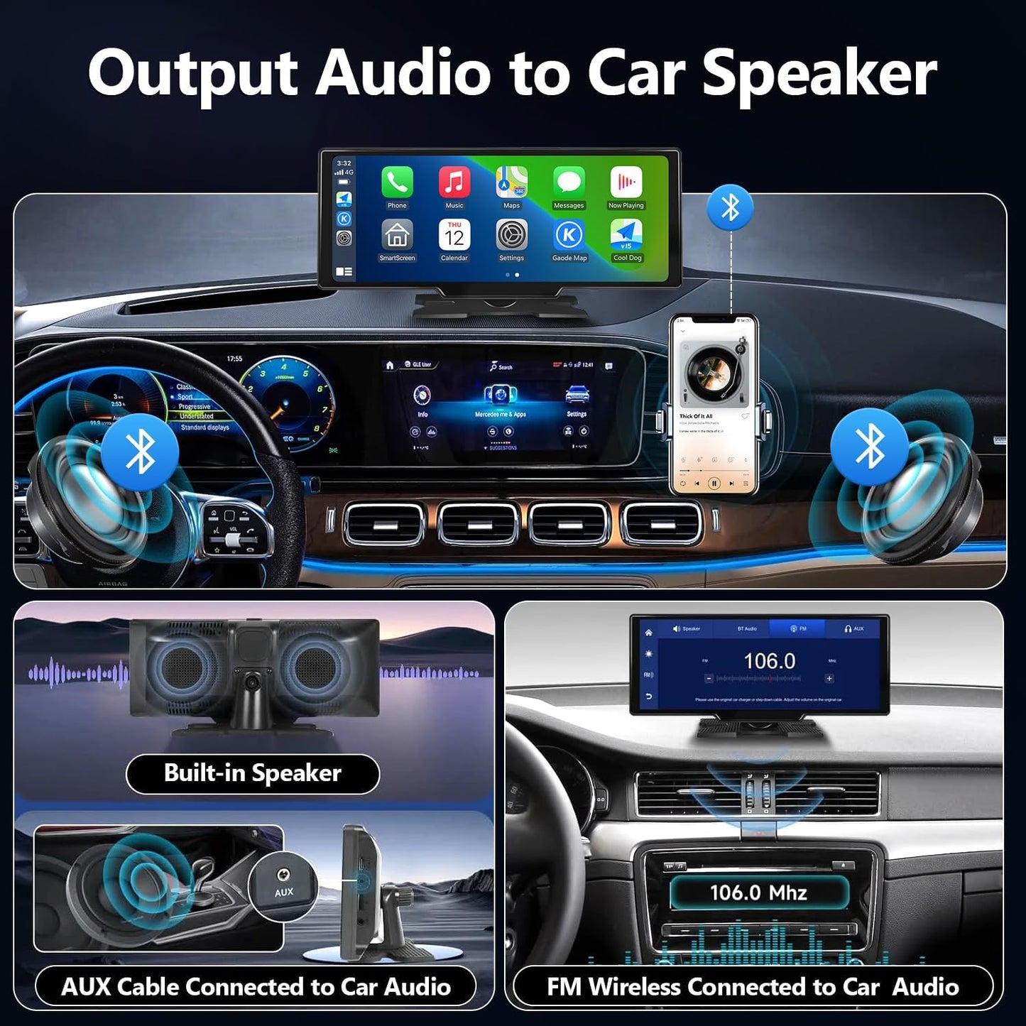 Portable Carplay Screen for Car, 9.28" HD Carplay and Android Auto Screen, Touch Screen with 4K Dash Cam,Audio Receivers GPS Navigation, Mirror Link, Car Play, AUX,Siri,AirPlay
