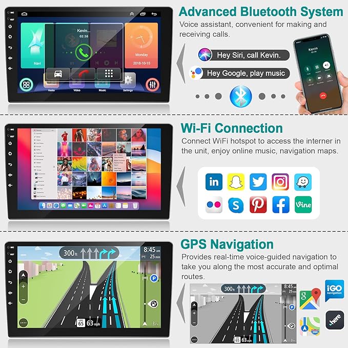 8 Core QLED Screen 1280 * 800 Car Radio Double Din Android 13 GPS Navigation Stereo with Wireless Carplay Android Auto, FM/AM, Bluetooth,Steering Wheel Control,DSP