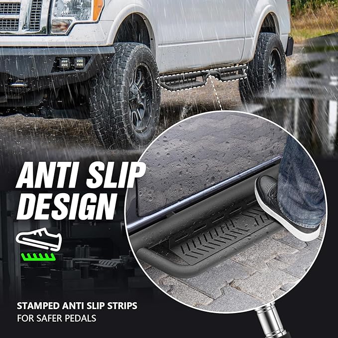 Crew Cab Running Boards Side Steps Compatible with 2009-2014 Ford F150 F-150 SuperCrew Cab Super Duty, Two Stairs Design Side Rail Nerf Bar Rock Sliders (4 Full Size Doors, Star Logo)