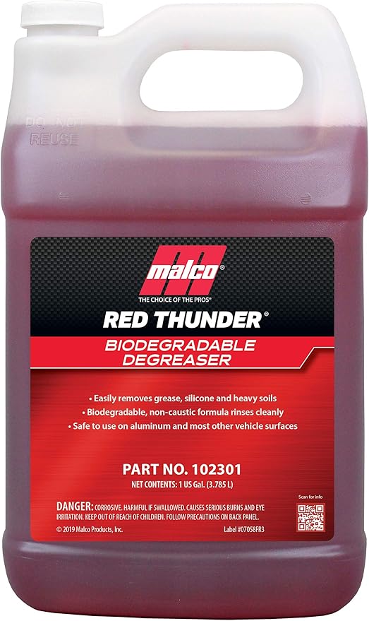 Malco Red Thunder - Automotive Cleaner and Degreaser - Breaks Down Grease & Grime on Engines, Wheels and Tires/Biodegradable, Heavy Duty and Multi-Purpose / 1 Gallon (102301)