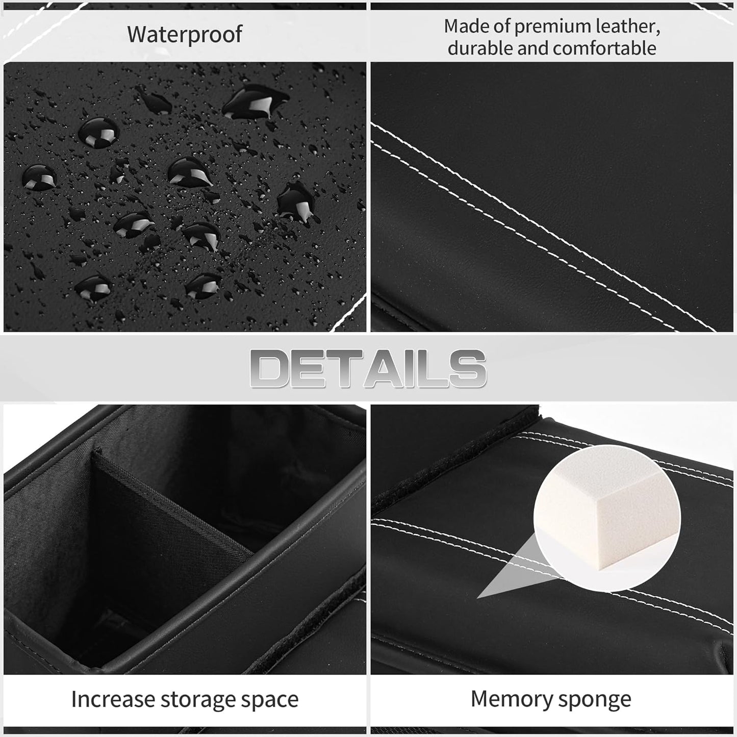 JEYODA Upgraded Car Armrest Cover,Premium Leather Car Armrest Cover Cushion with Storage Holder, Caddy for car (grey)