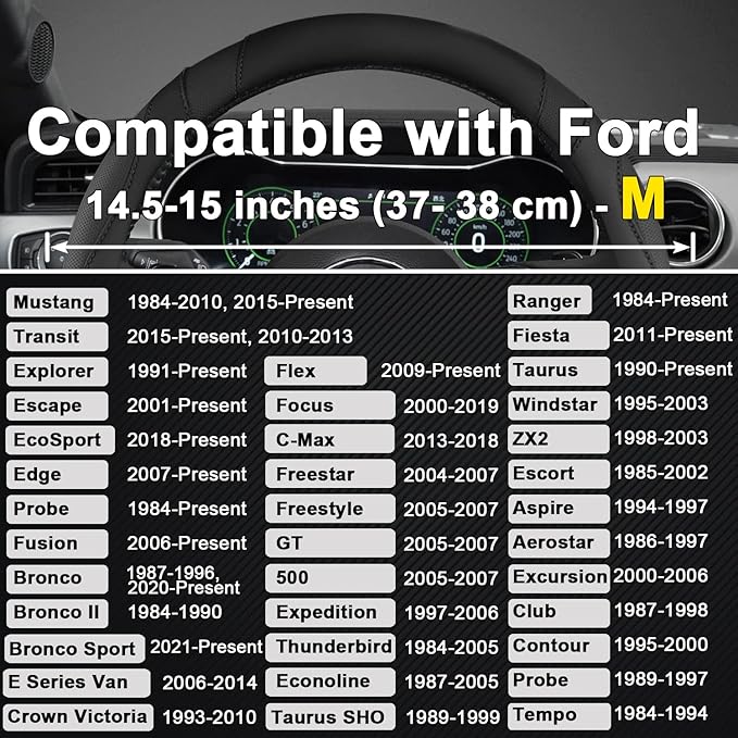 West Llama Car Steering Wheel Cover for Ford Escape,Explorer,Fusion,Focus,Bronco,Transit,Edge(Black- Standard Size)