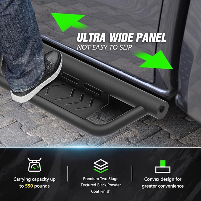 Running Boards Side Steps Compatible with 2007 2008 2009 2010 2011 2012 2013 2014 Toyota FJ Cruiser, Bolt-on Nerf Bar Step Bars, Heavy-Duty Steel Two Stairs Design (Black Steel, Star Logo)