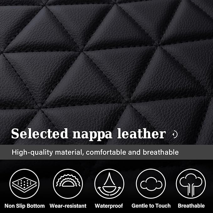 Coverado Car Seat Covers Full Set, Leather RAM 1500 Seat Covers Protectors Compatible with 2002-2025 Dodge RAM 1500 2500 3500 Crew Double Mega Quad Cab with Flat Bench, Black