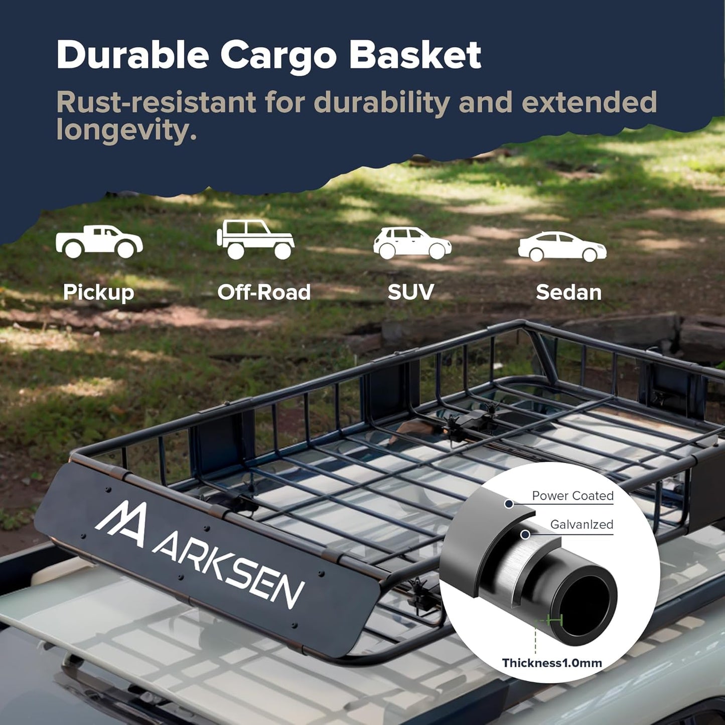 ARKSEN 54 x 34 x 6 Inch Universal Roof Rack with Extension, 150 LBS Heavy Duty Capacity Rooftop Cargo Basket for SUV, Truck, RV, Pickup