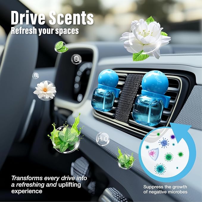 Car Air Freshener Vent Clip, Car Fresheners Long Lasting Scent (13ml x 2 Pack), Up to 180 Days, Air Freshener Deodorizer Odor Eliminator for Auto - Fresh Perfume