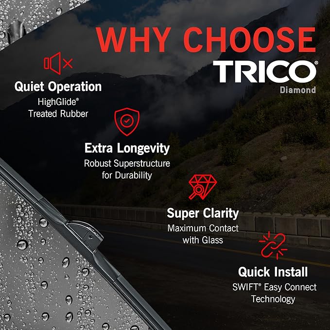 TRICO Diamond 24" + 18" Premium Automotive Replacement Windshield Wiper Blades (Set of 2), Passenger and Driver Side All-Weather Beam Wiper Blades for Select Vehicle Models