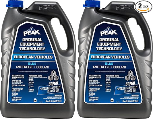 PEAK OET Extended Life Blue 50/50 Prediluted Antifreeze/Coolant for European Vehicles, 1 Gal. (Pack of 2)