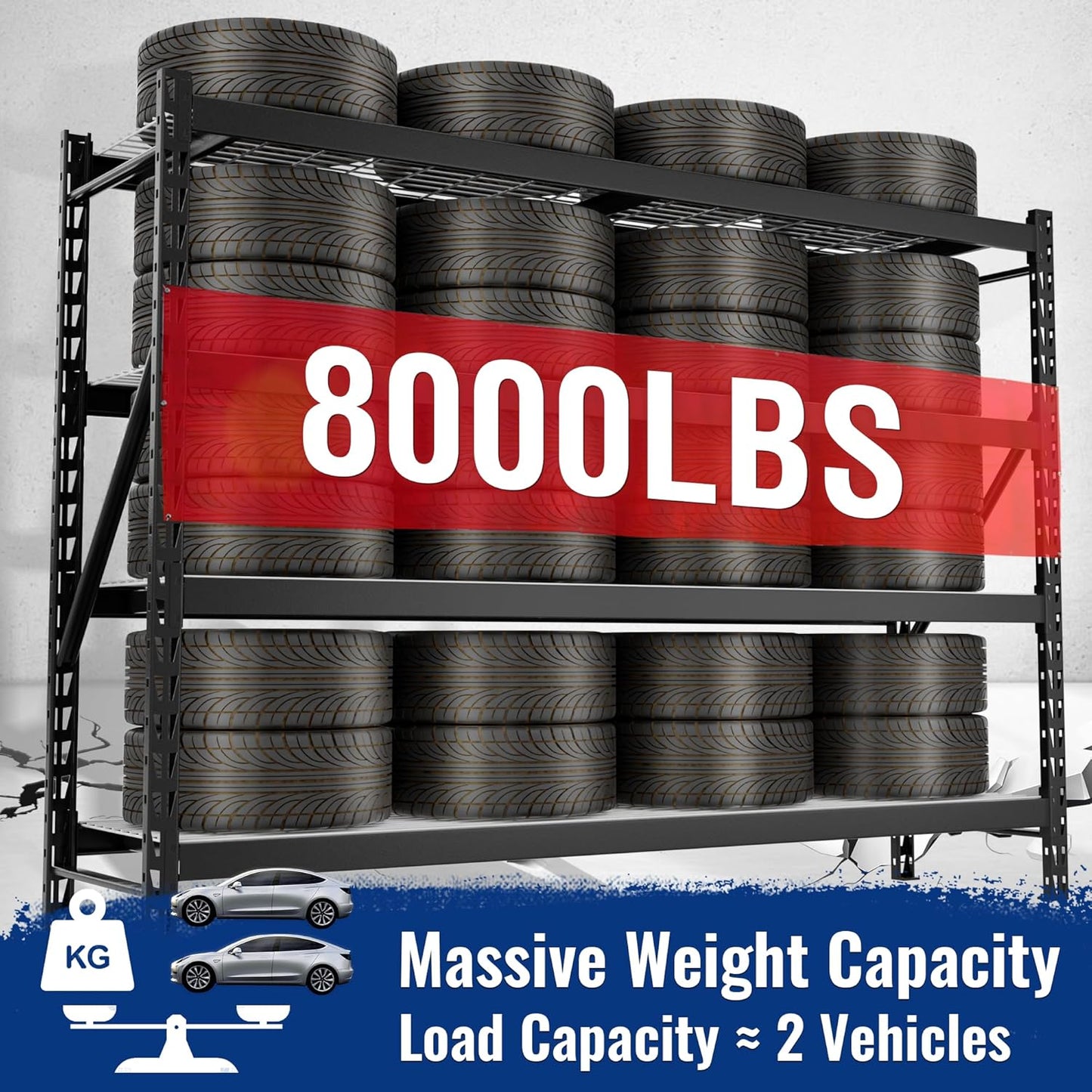 WORKPRO 77" Garage Shelving Unit, 8000LBS Heavy Duty Metal Storage Rack, Extra Wide Adjustable 4-Tier Shelves for Warehouse, Basement, and Garage, 77" W X 24" D X 72" H, Black