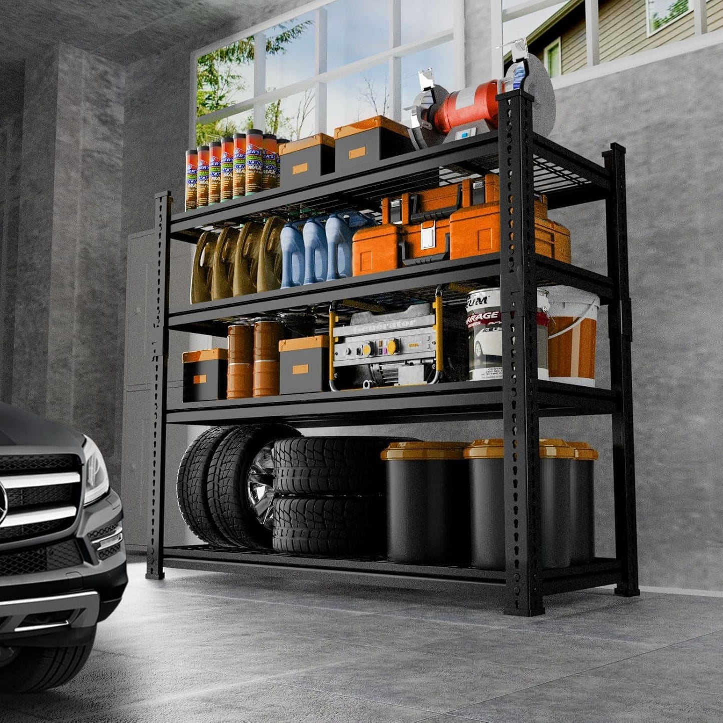 Storage Shelves Heavy Duty, 36" L x 16" W x 60" H Garage Wire Shelving Unit Loads 1920LBS, 4-Tier Adjustable Metal Industrial Utility Shelf Rack for Kitchen, Laundry Room, Pantry, Warehouse, Basement