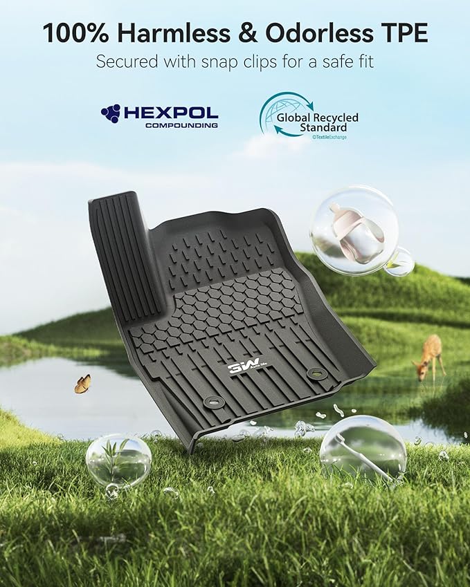 3W Floor Mats Fit for Toyota Tacoma Hybrid 2024 2025 2026, TPE All Weather Custom Fit Floor Liner for Tacoma Accessories 1st and 2nd Row Full Set Car Mats Easy Clean, Black(Only for Hybrid)