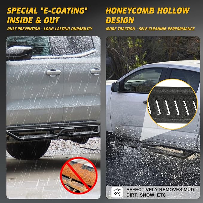 Running Boards Compatible with Chevy Colorado GMC Canyon 2015-2025 Crew Cab Two Stairs Offroad Heavy-Duty Steel Rock Sliders Step Bars Nerf Bars fit for 2015-2025 Chevrolet GMC Canyon CrewCab