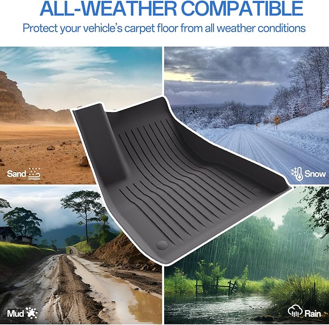 Floor Mats for Model 3 2023-2018 - Full Set All Weather TPE Front, Rear, Cargo & Sub-Trunk Mats, 6-Piece Custom Fit
