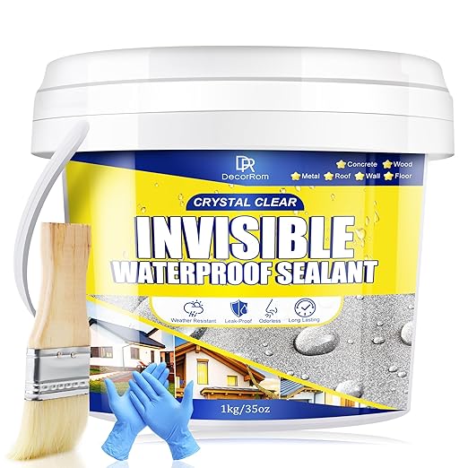 Transparent Waterproof Coating, 35oz Clear Waterproof Sealant - Concrete Crack Sealant for Roofs, Walls, Wood & Terraces - Indoor/Outdoor Flexible Water-Based UV-Resistant Crack-Proof Protection
