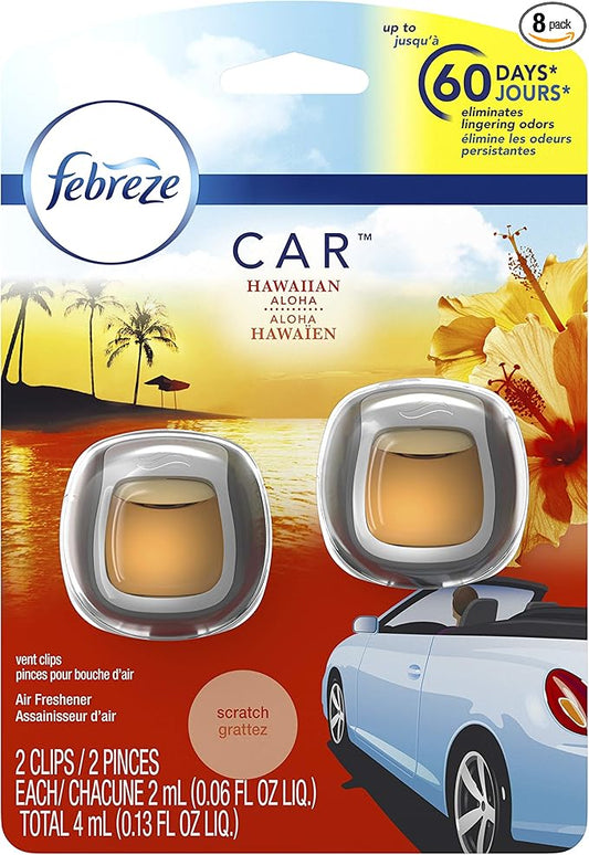 Febreze Car Air Fresheners, Hawaiian Aloha, Odor Fighter for Strong Odors Car Vent Clips (16 Count)